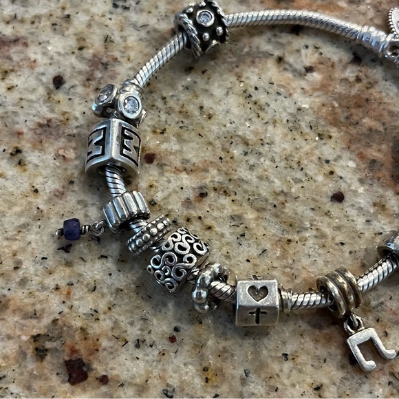 Authentic Pandora Sterling Silver Bracelet with Charms, Spacers & Cubic Zirconia - Picture 2 of 9